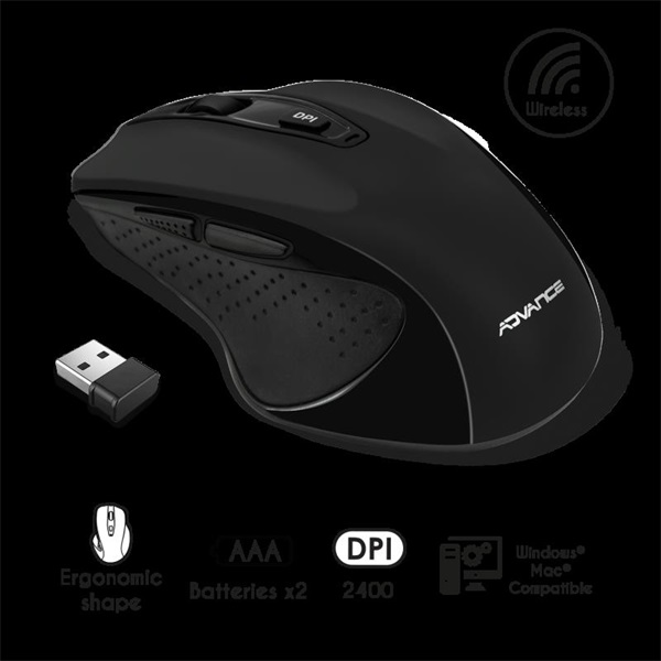 Advance SHAPE 6D 2400 DPI 6 gomb ergonomikus Egér vezeték nélküli fekete Advance SHAPE 6D 2400 DPI 6 gomb ergonomikus Egér vezeték nélküli fekete