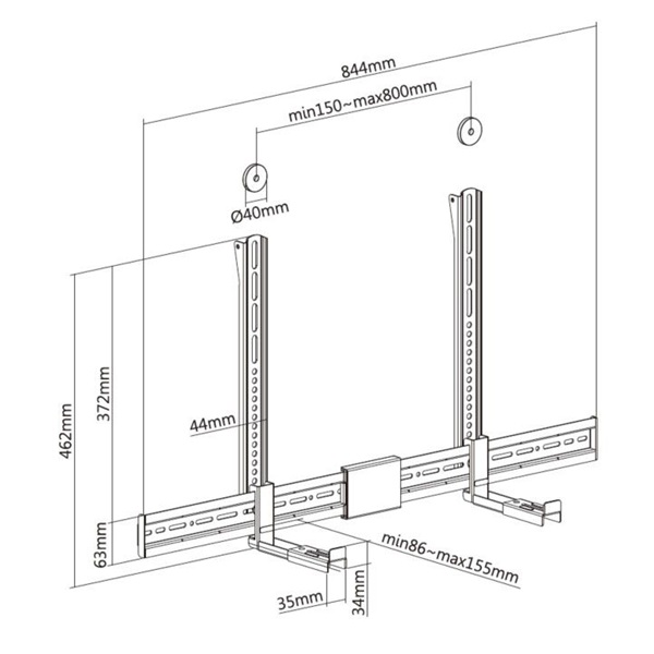 Equip   650895  Támogatott szélesség: 86-155mm rezgés csökkentés Soundbar fali konzol  fekete 