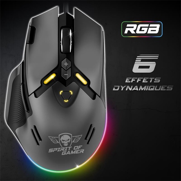 Spirit of Gamer ELITE-M60 Optikai  20000 DPI  1000Hz  9 programozható gomb  RGB  vezetékes Egér Fekete