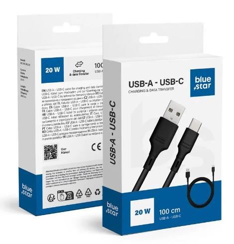 BlueStar USB-A - USB-C kábel 1m fekete (BS281648)