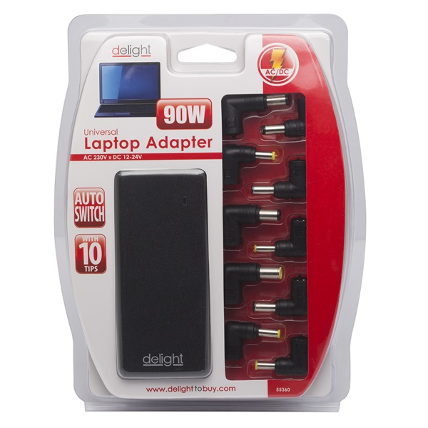 PRC Delight Univerzális laptop/notebook töltő adapter tápkábellel 12-24V/5-6A 90W  (55360)