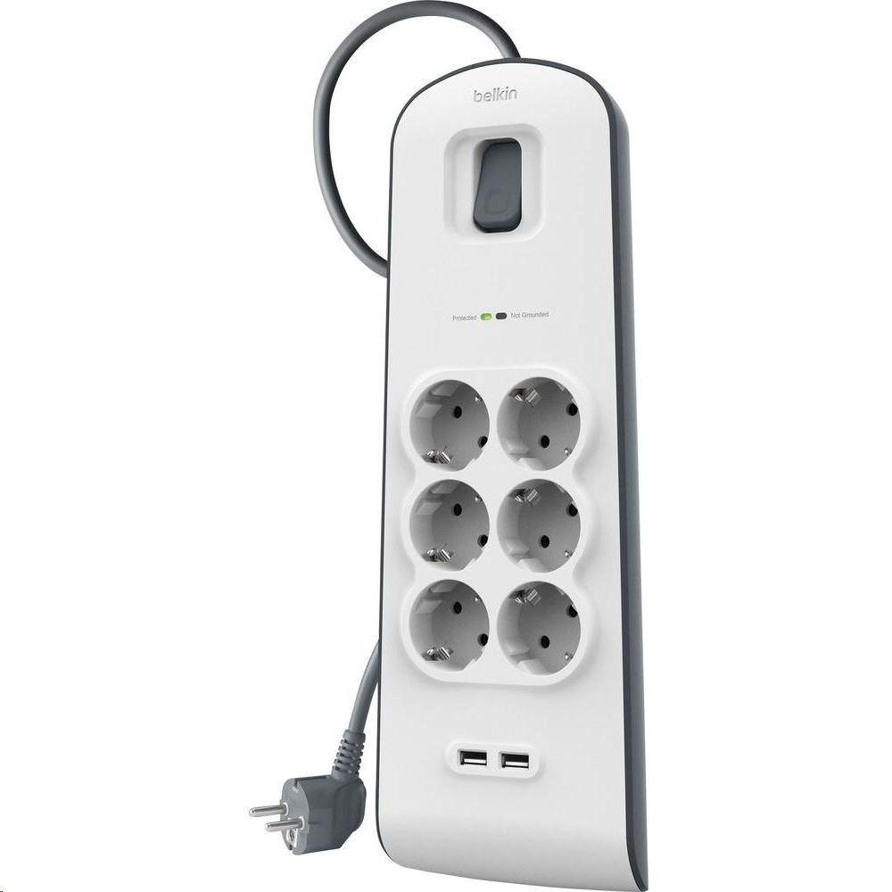 Belkin BSV604vf2m túlfeszültségvédő 6 aljzat + 2 USB-2.4A (osztott) 2m Belkin BSV604vf2m túlfeszültségvédő 6 aljzat + 2 USB-2.4A (osztott) 2m