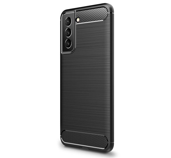 Szilikon telefonvédő (közepesen ütésálló, légpárnás sarok, szálcsiszolt, karbon minta) FEKETE [Samsung Galaxy S22 5G (SM-S901)]