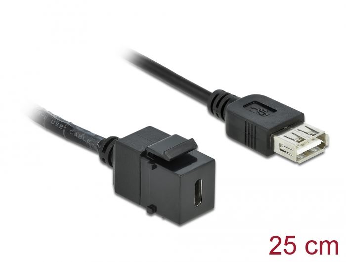 Delock 86384 Keystone modul USB 2.0 C anya > USB 2.0 A anya kábellel Delock 86384 Keystone modul USB 2.0 C anya > USB 2.0 A anya kábellel