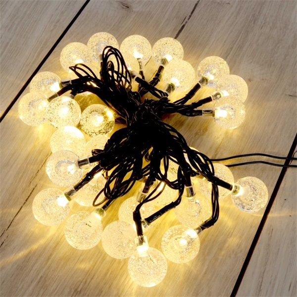 IRIS Buborékgömb alakú 23mm/8 programos/6,5m/IPX3 szabványos/meleg fehér/30db LED-es/napelemes fénydekoráció  (225639)