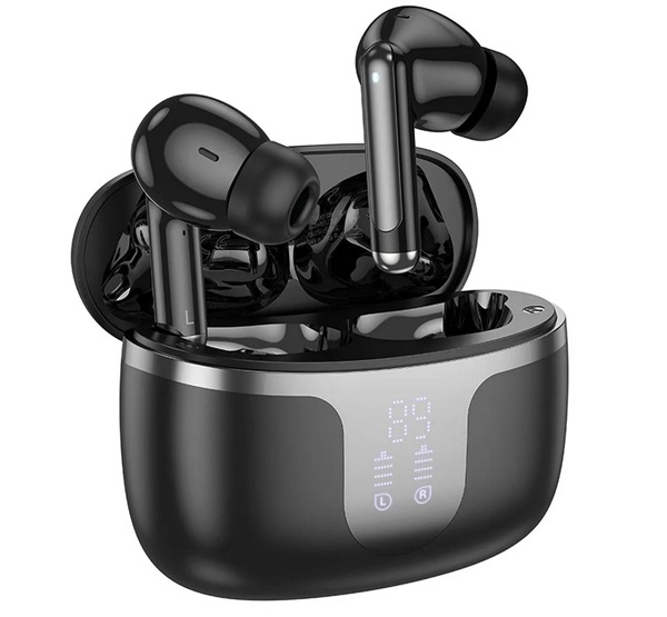 Hoco bluetooth fülhallgató SZTEREO (v5.3, TWS, mikrofon, LED kijelző + töltőtok) FEKETE (EQ10)