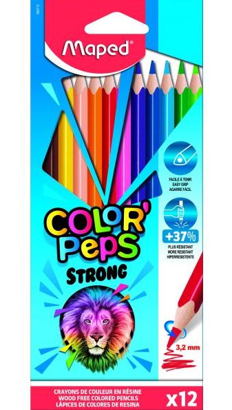 Színes ceruza készlet, háromszögletű, MAPED "Color`Peps Strong", 12 különböző szín Színes ceruza készlet, háromszögletű, MAPED "Color`Peps Strong", 12 különböző szín
