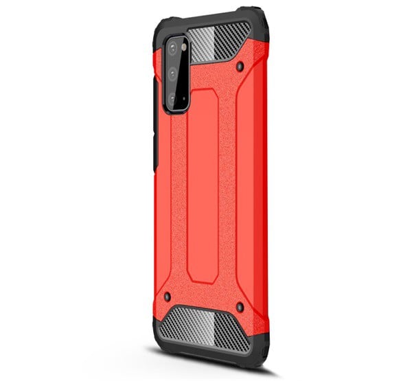 Defender műanyag telefonvédő (közepesen ütésálló, légpárnás sarok, szilikon belső, fémhatás) PIROS [Samsung Galaxy S20 5G (SM-G981U)]