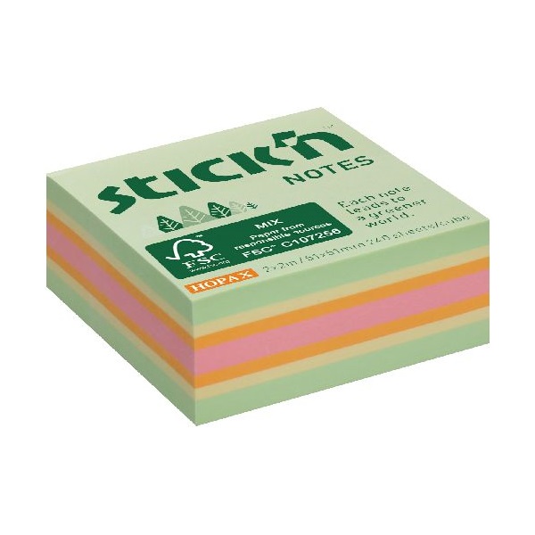 Stick`N 51x51mm 240 lap az erdő színei pasztell mix öntapadó kockatömb