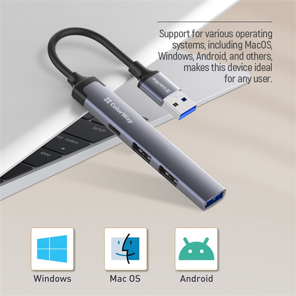 COLORWAY USB-elosztó CW-HUB05, USB-A 4-B-1 USB2.0X3/USB3.0