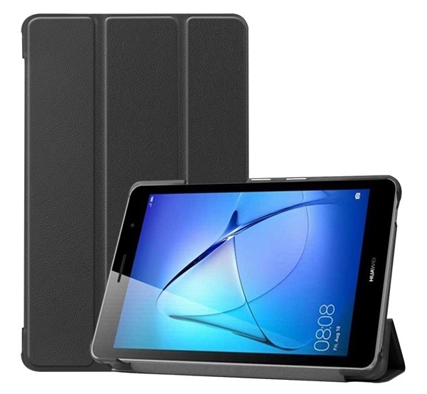 Tok álló, bőr hatású (FLIP, oldalra nyíló, TRIFOLD asztali tartó funkció) FEKETE [Huawei MatePad T8 WIFI]