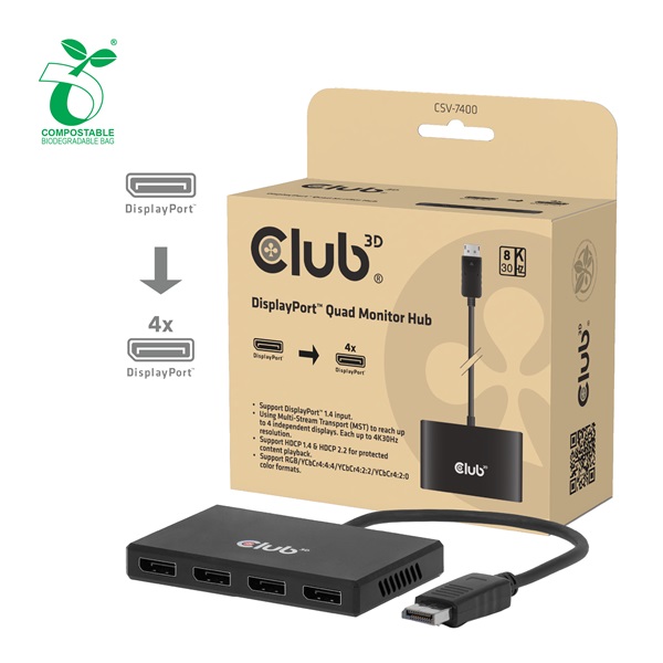 Club 3D    CSV-7400  DisplayPort to 4x DisplayPort 8K30Hz Átalakító