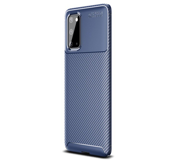 Szilikon telefonvédő (közepesen ütésálló, légpárnás sarok, karbon minta) SÖTÉTKÉK [Samsung Galaxy S20 5G (SM-G981U)]