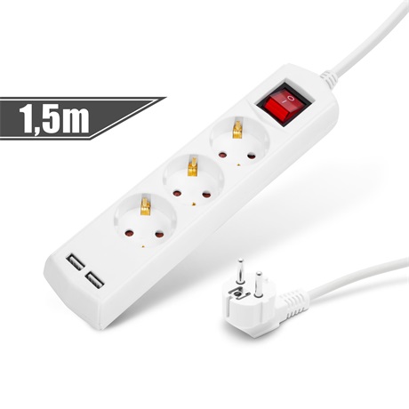 Delight 20221U ELOSZTÓ 3-AS, 1,5 M, 2 X USB-VEL, KAPCSOLÓS Delight 20221U ELOSZTÓ 3-AS, 1,5 M, 2 X USB-VEL, KAPCSOLÓS