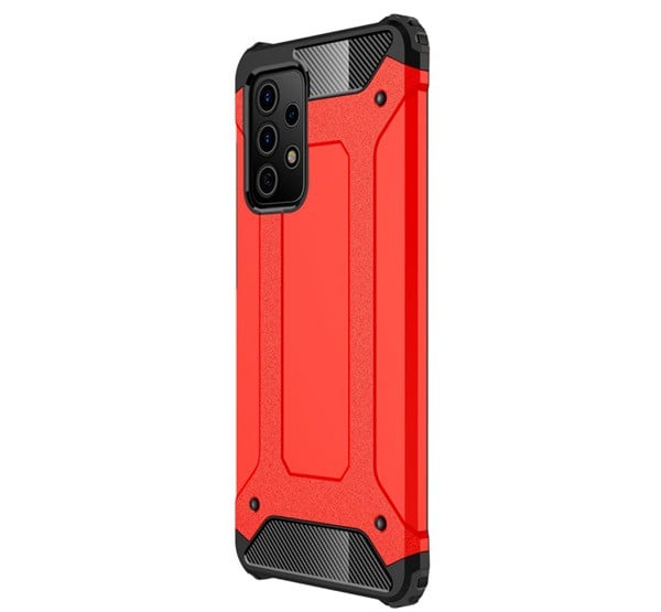 Defender műanyag telefonvédő (közepesen ütésálló, légpárnás sarok, szilikon belső, fémhatás) PIROS [Samsung Galaxy A72 5G (SM-A726F)]