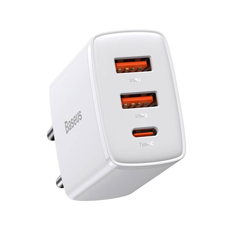 Baseus kompakt gyorstöltő 2xUSB-A / USB-C PD 3A 30 W fehér (CCXJ-E02) Baseus kompakt gyorstöltő 2xUSB-A / USB-C PD 3A 30 W fehér (CCXJ-E02)