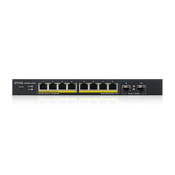 ZyXEL GS1900-10HP v2 8port GbE LAN PoE (70W) 2port GbE SFP smart menedzselhető PoE switch ZyXEL GS1900-10HP v2 8port GbE LAN PoE (70W) 2port GbE SFP smart menedzselhető PoE switch