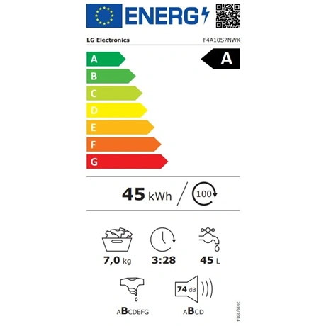 Lg F4A10S7NWK Elöltöltős keskeny mosógép Fehér/Fekete - 7 kg, A Energiaosztály