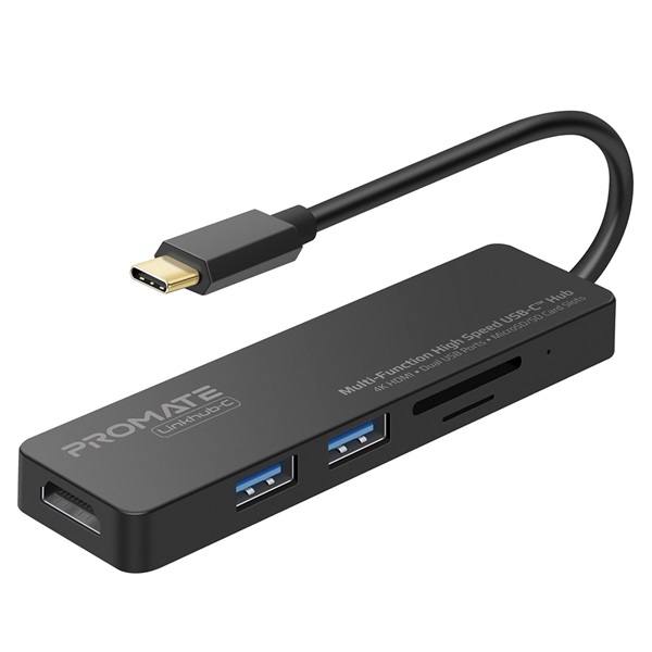 Promate LINKHUB C USB-C 5in1 1x4K HDMI 2xUSB 3.0 USB Hub Fekete Promate LINKHUB C USB-C 5in1 1x4K HDMI 2xUSB 3.0 USB Hub Fekete