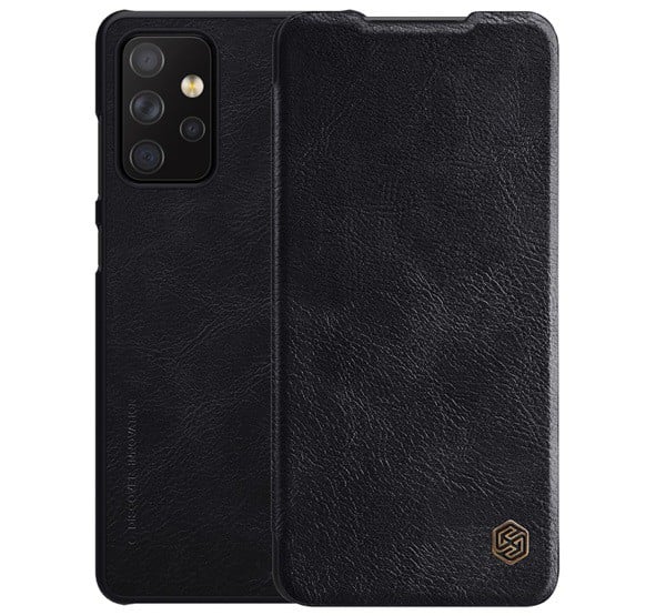 NILLKIN QIN tok álló, bőr hatású (FLIP, oldalra nyíló, bankkártya tartó) FEKETE [Samsung Galaxy A72 5G (SM-A726F)]