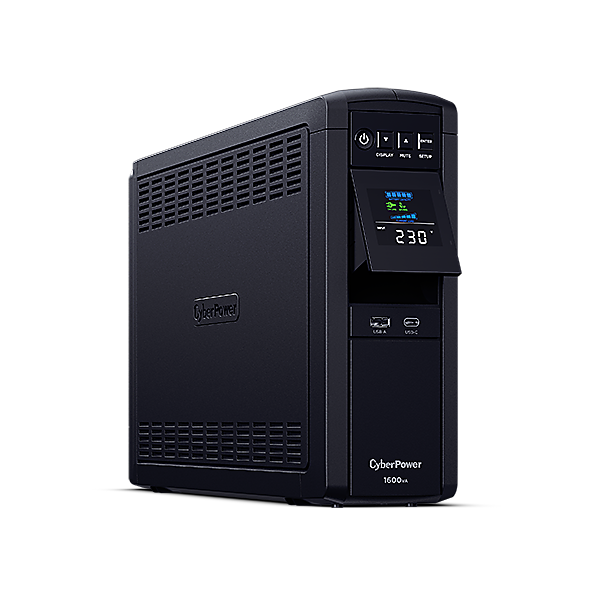 CYBERPOWER UPS gaming, 6xSCHU,2xUSB 1600VA 1600W 230V, színuszus szünetmentes tápegység,LINE-INTERAKTÍV, AVR, színes LCD