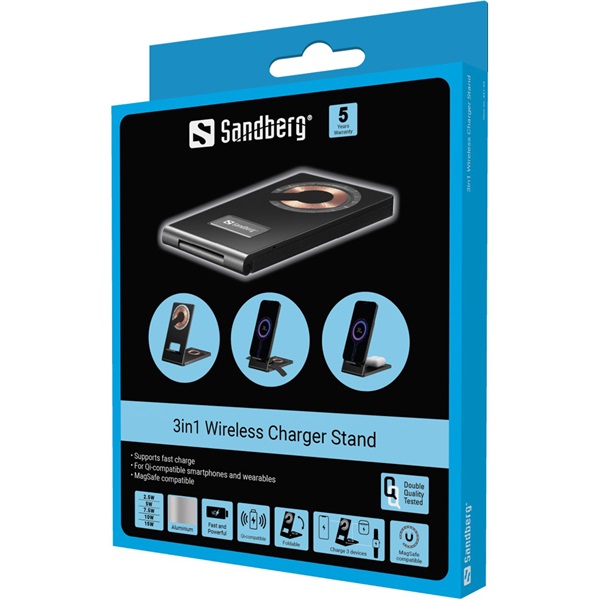 Sandberg Telefon tartó/töltő  3in1 Wireless Charger Stand