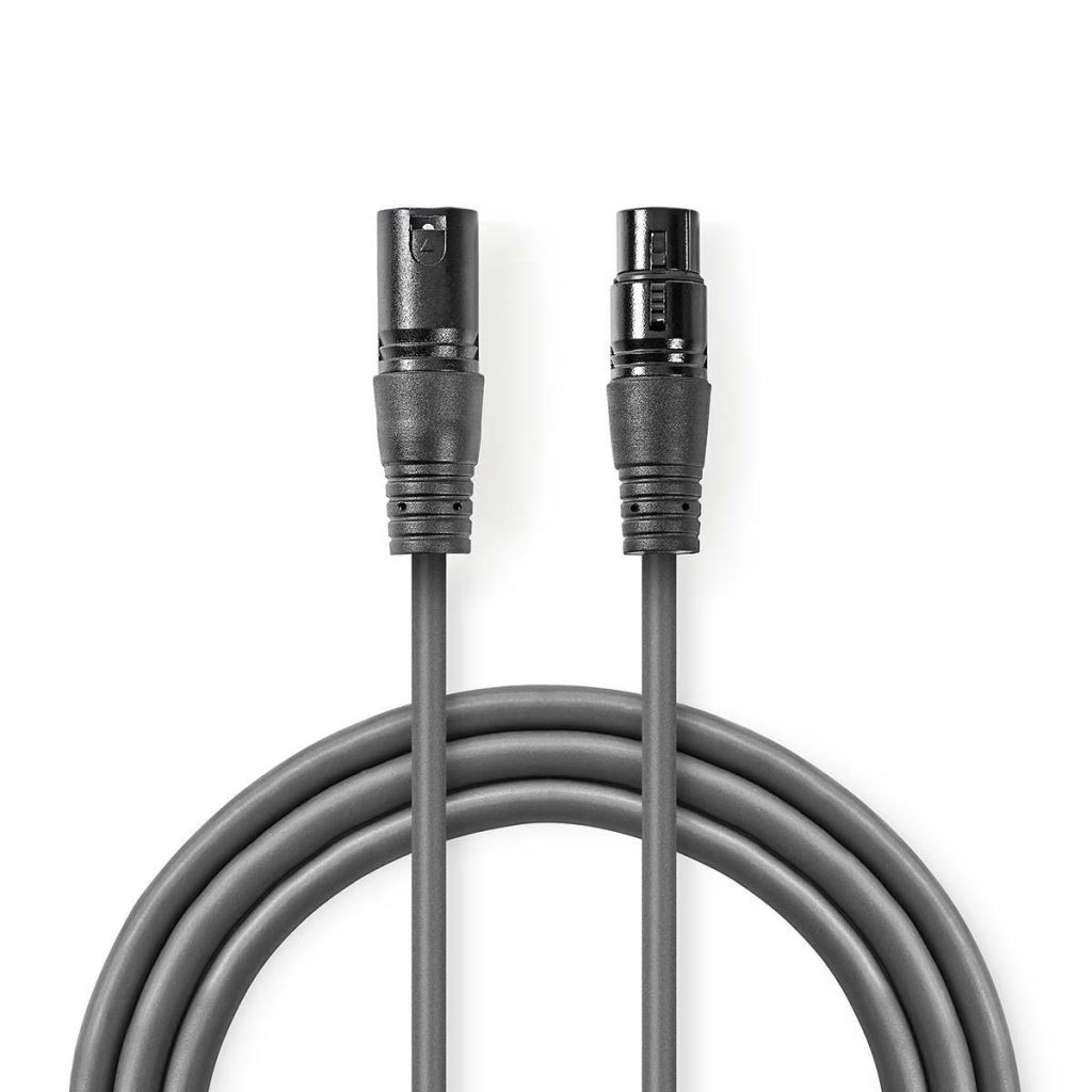Nedis XLR 3-Tűs Dugasz, XLR 3-Tűs Aljzat, PVC, nikkelezett, szimmetrikus audió kábel, 3m, sötét szürke (COTH15010GY30)
