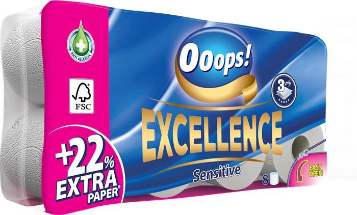 Ooops! Excellence toalettpapír 3 rétegű, 8 tekercses (KTC30081141)