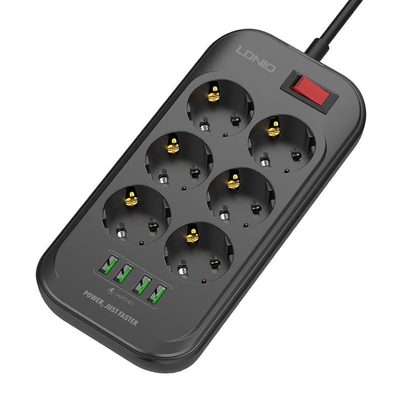 LDNIO SE6403 elosztó 6x aljzat + 4x USB-A fekete 2m LDNIO SE6403 elosztó 6x aljzat + 4x USB-A fekete 2m