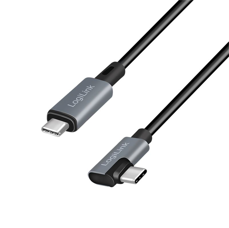 LogiLink USB-C - USB-C (derékszögben hajlított) kábel 3m fekete-szürke (CU0184) LogiLink USB-C - USB-C (derékszögben hajlított) kábel 3m fekete-szürke (CU0184)