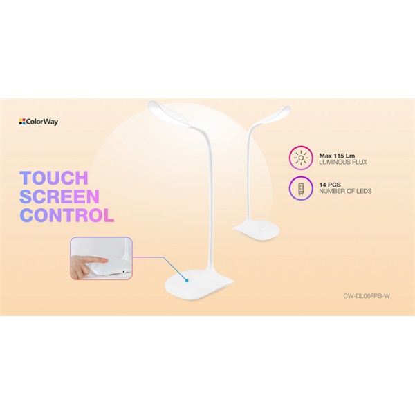 COLORWAY CW-DL06FPB-W Asztali LED lámpa beépített akkumulátor  Fehér 