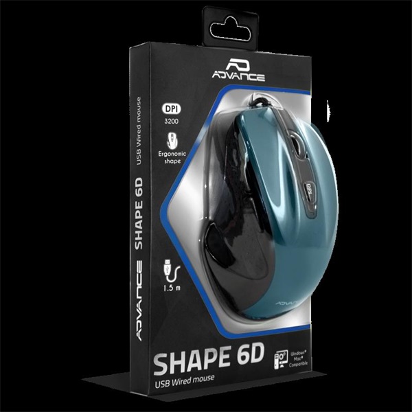 Advance SHAPE 6D  3200 DPI Egér  Kék 