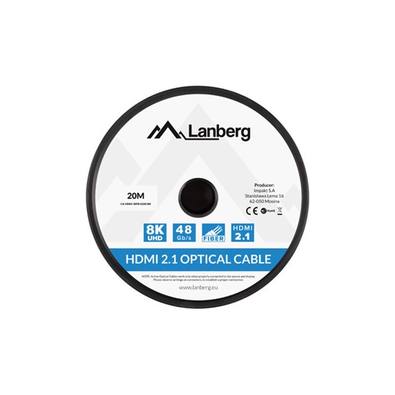 Lanberg HDMI (M/M) v2.1 kábel 20 m, optikai, fekete, AOC