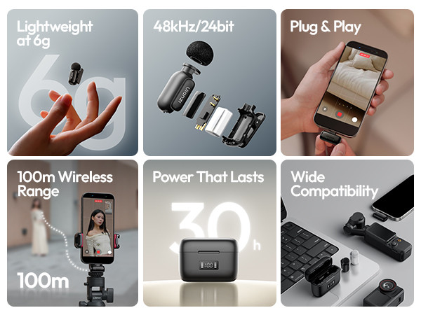 Ulanzi A200 mini csiptetős vezeték nélküli mikrofon  2db mikrofon  zajszűrés  USB-C fekete, fehér