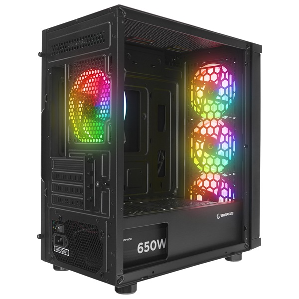 Rampage Számítógépház - VEGA V2 (fekete; üveg; ATX; alsó táp; 4x120mm RGB, 1xUSB3.0 + 2xUSB2.0)