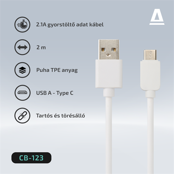  AVAX CB123W PURE USB A-Type C kábel 2.1A  2m fehér 