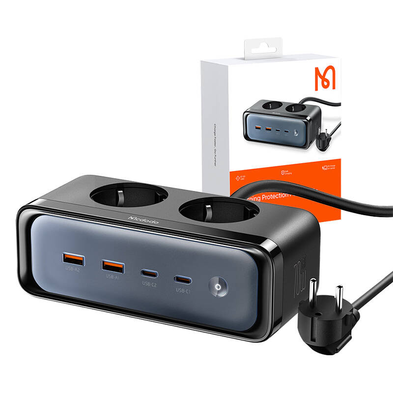 Mcdodo CH-4610 EU Elosztó 2 aljzattal 6 az 1-ben, 2x USB-C, 2x USB-A Fekete