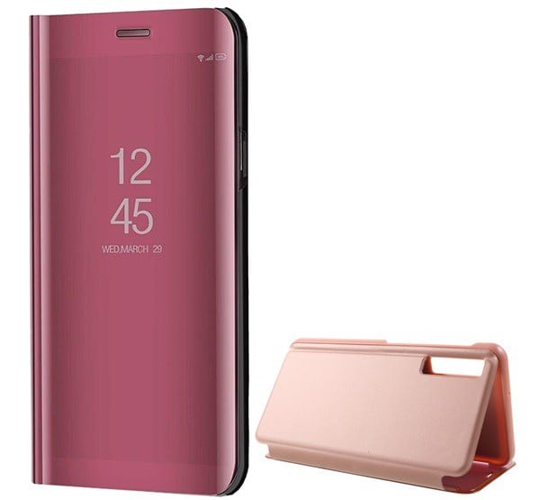 Tok álló (aktív FLIP, oldalra nyíló, asztali tartó funkció, tükrös felület, Mirror View Case) ROZÉARANY [Samsung Galaxy A7 (2018) SM-A750F]
