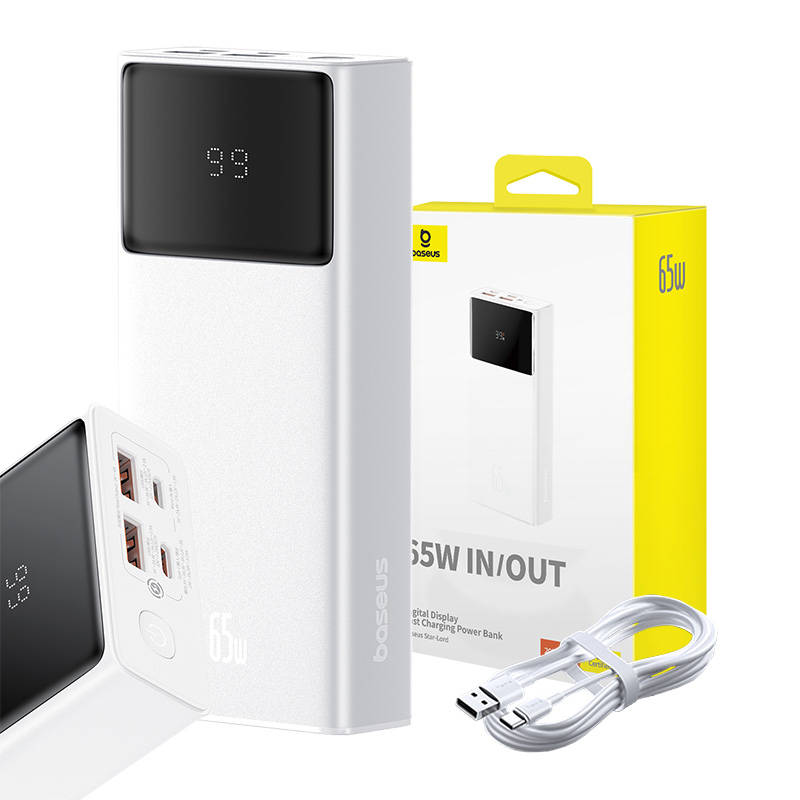 Power Bank Baseus OS Star-Lord, 20000mAh 65W + USB - USB-C cable (white)