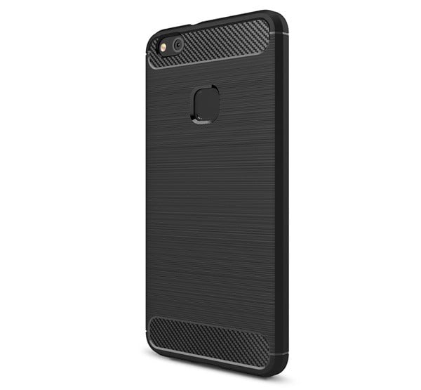 Szilikon telefonvédő (közepesen ütésálló, légpárnás sarok, szálcsiszolt, karbon minta) FEKETE [Huawei P10 Lite]