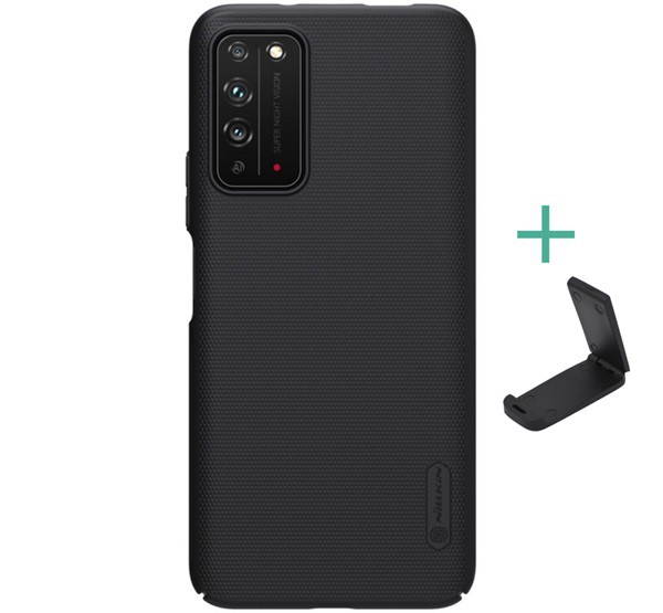 NILLKIN SUPER FROSTED műanyag telefonvédő (gumírozott, érdes felület + asztali tartó) FEKETE [Honor X10 5G]