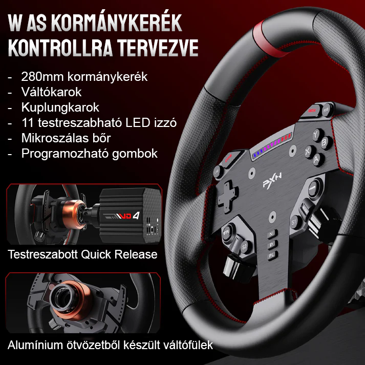 PXN VD4 Bundle F (Direct Drive, VD4 bázis + WAS kormány + PD HM pedál) szimulátor szett (PC)