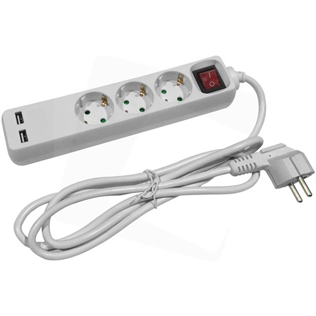 Entac ESE1.5G3-3-SW-USB ELOSZTÓ 3 FOGLALAT KAPCSOLÓVAL 3M 3G1,5 2 USB