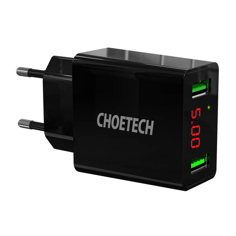 C0028 2*USB-A hálózati töltő kijelzővel Fekete 