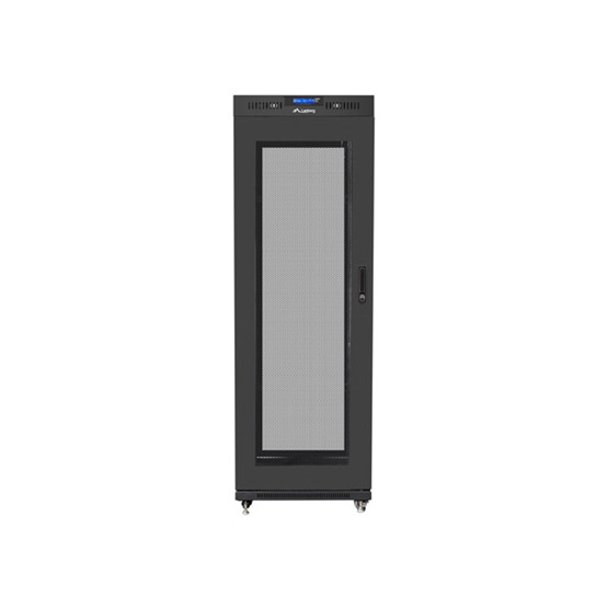 Lanberg 19" szabadon álló rack szekrény 37U/600X800 perforált ajtó, lapraszerelt, LCD kijelző, fekete V2