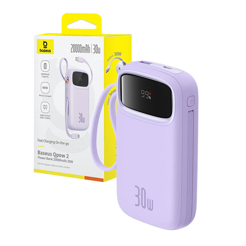 Baseus QPow 2 20000mAh 30W  2xUSB-C powerbank  Lila 