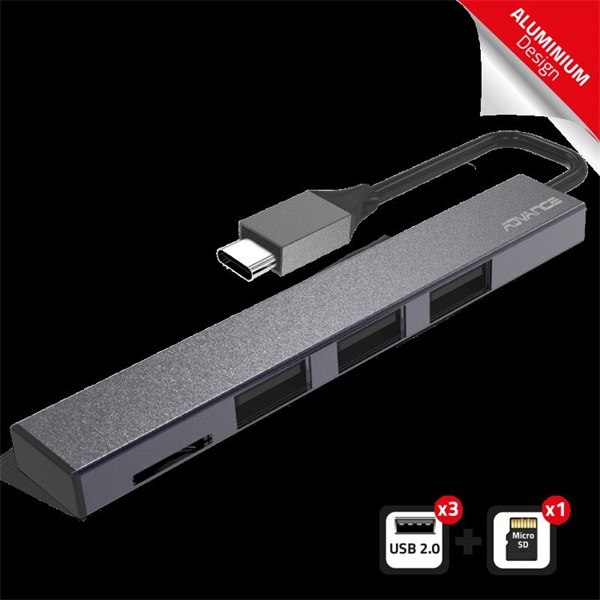 Advance XPAND SMART USB-C 2IN1 USB-C to 3xUSB-A2.0+MicroSD/SDHC/SDXC USB Hub Szürke Advance XPAND SMART USB-C 2IN1 USB-C to 3xUSB-A2.0+MicroSD/SDHC/SDXC USB Hub Szürke