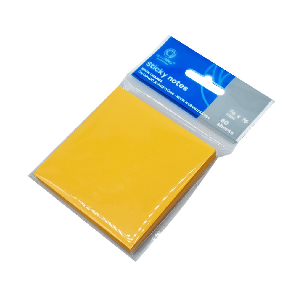 Bluering Jegyzettömb öntapadó, 76x76mm, 80lap,  , neon narancs (JJ50304-3X3)
