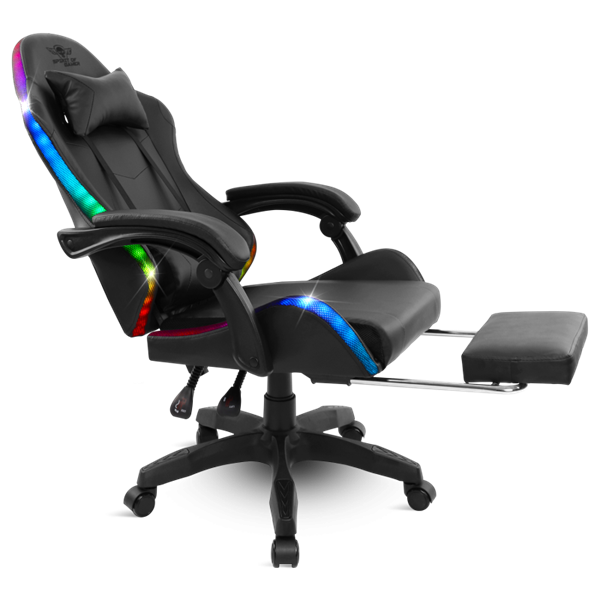 Spirit of Gamer SIRIUS RGB állítható dőlés/magasság kihajtható lábtartó max.120kg-ig Gamer  szék    Fekete