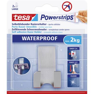 Vízálló fali borotva tartó, fém, Tesa Powerstrips 59709, 1 db Vízálló fali borotva tartó, fém, Tesa Powerstrips 59709, 1 db